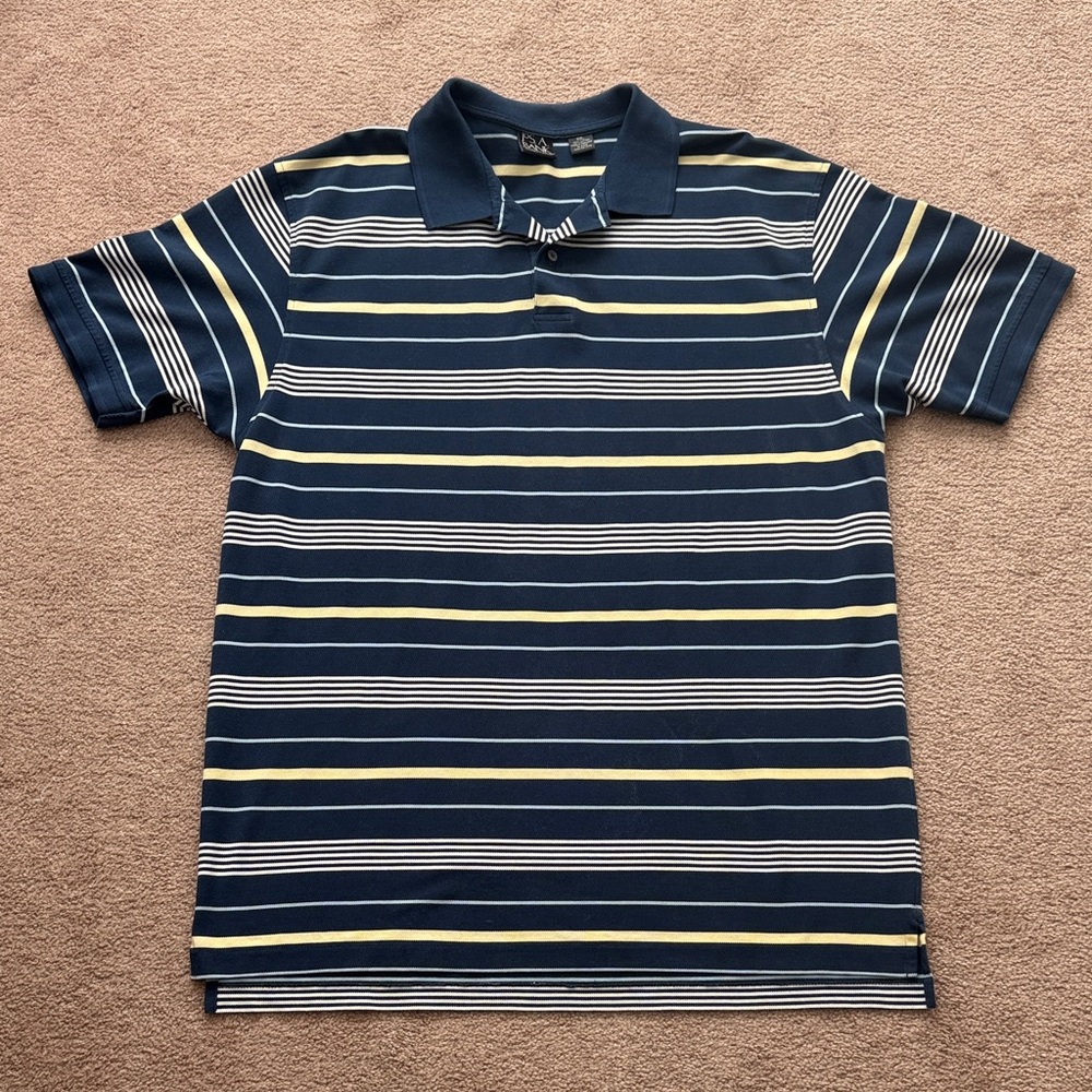 Jos. A. Bank Navy and Yellow Striped Polo Shirt Traveler’s Collection